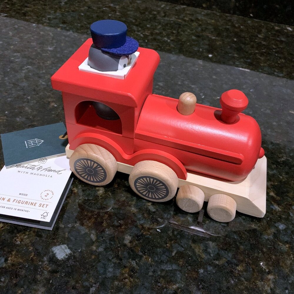 Hearth & Hand with Magnolia - Red TOY TRAIN and PENGUIN Peg Pal - NEW 2024